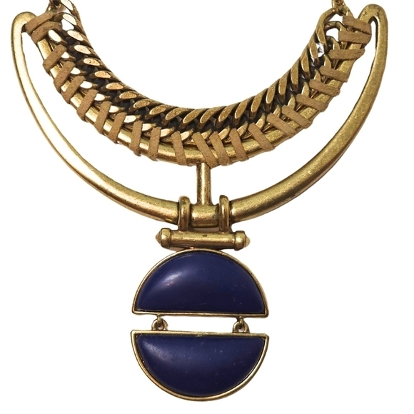 Lucky Brand Gold Brushed Metal & Blue Stone Collar Statement Necklace - Picture 6 of 6